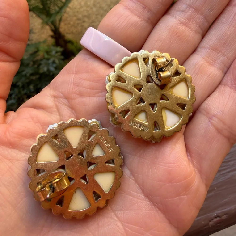 J.Crew floral statement earrings rhinestone center